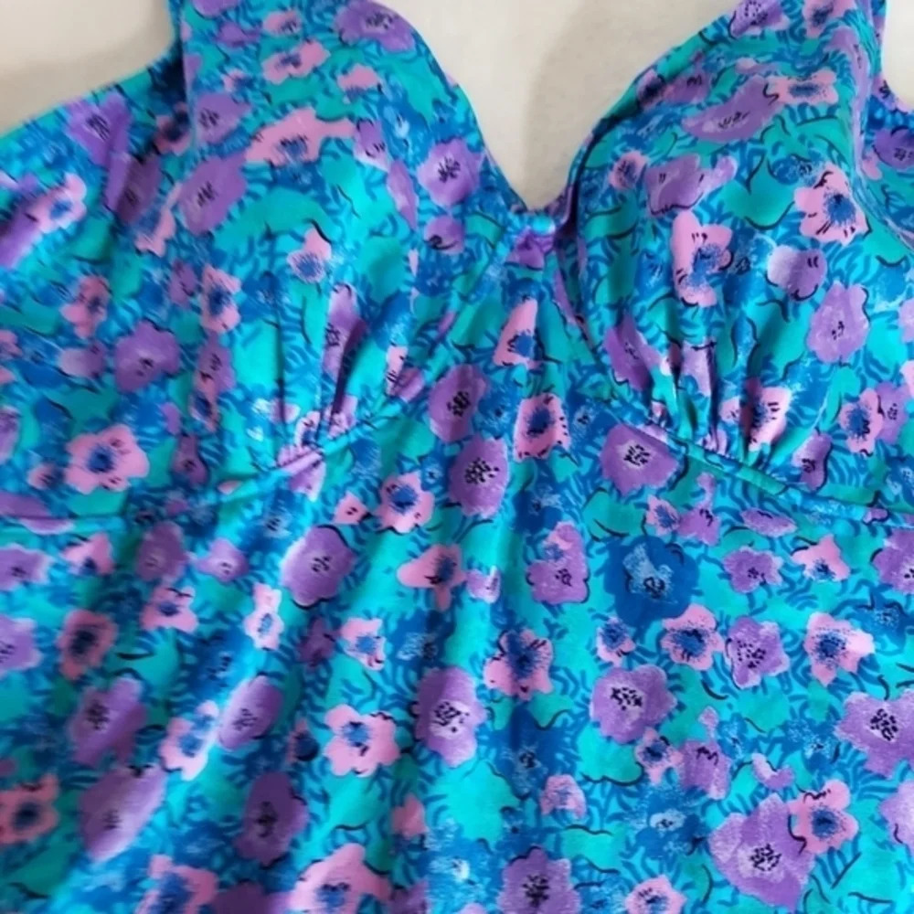 Maxine of Hollywood Blue Green‎ Purple Pink Floral Swimsuit with side splits - Picture 4 of 14